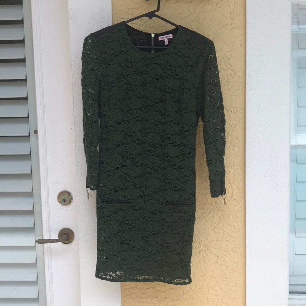 Juicy Couture dark green mini dress long sleeve.